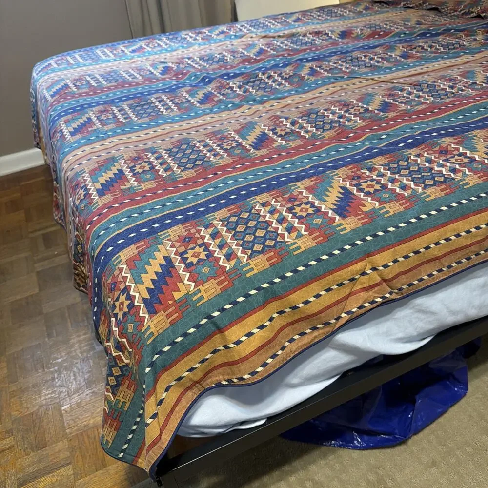 Vintage Beacon Looms Southwestern Aztec Print Full/Queen Size Duvet Shams USA